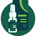 Dark green cosmetic bottle with dropper in front of a medicine box icon