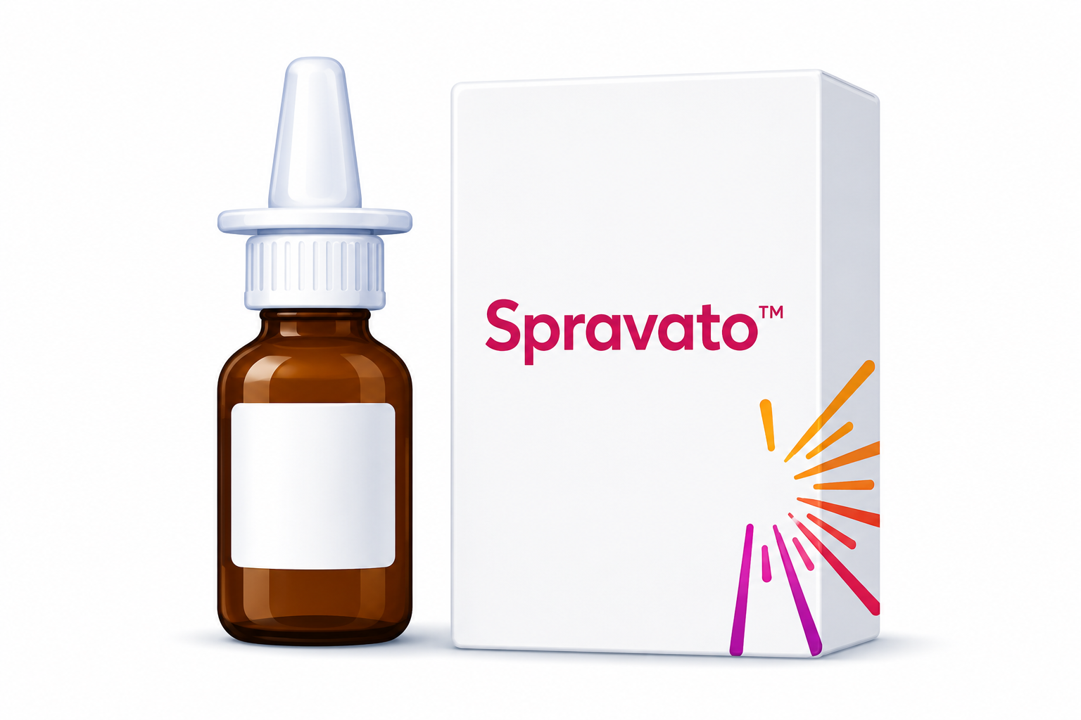 Green cosmetic spray bottle beside a dark green box on a circular background