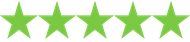 Five green stars in a row on a white background