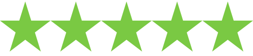 Five green stars in a row on a white background