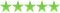 Five green stars in a row on a white background