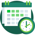 Green calendar icon with a small clock overlay, suggesting scheduling or time management