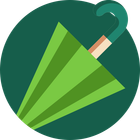 Green umbrella icon on a dark green circle background