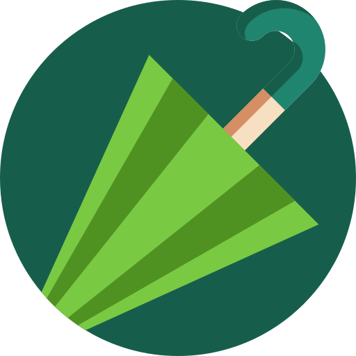 Green umbrella icon inside a dark green circle