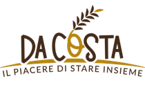 Da Costa logo with brown text, wheat, and tagline