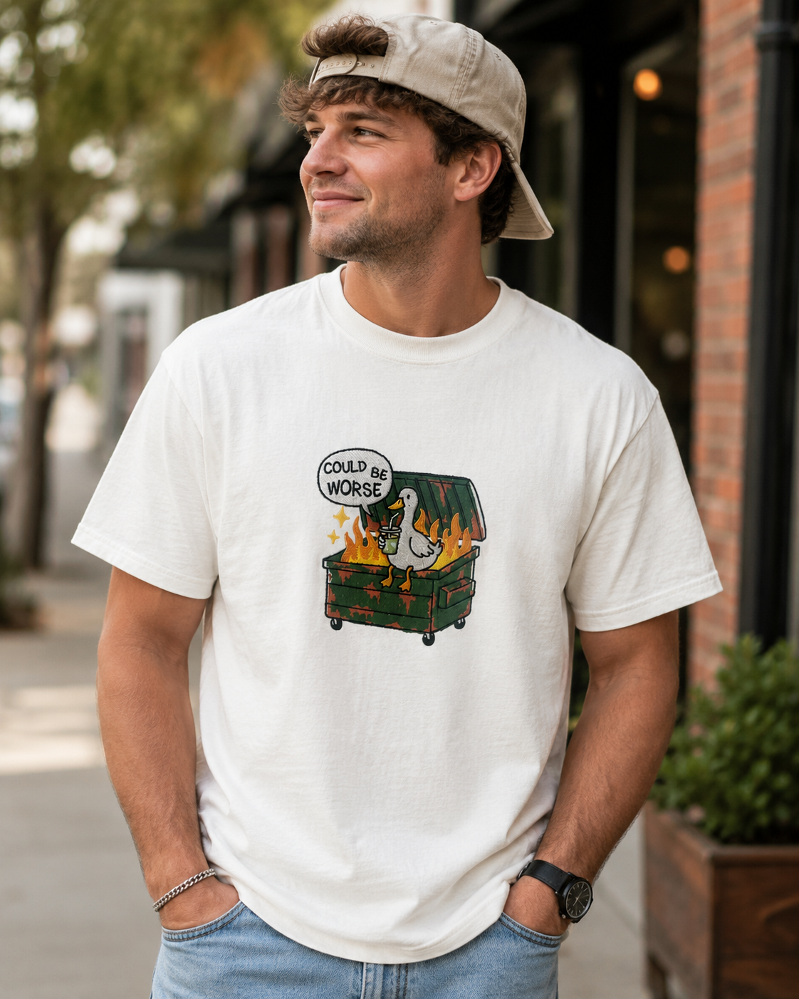 Could Be Worse Duck On Dumpster Embroidered Comfort Colors® T-Shirt