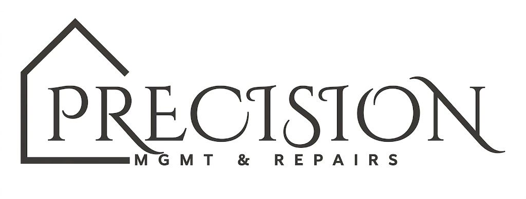 Precision Mgmt & Repairs logo with stylized house outline and black text