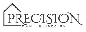 Precision Mgmt & Repairs logo with stylized house outline and black text