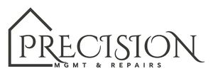Precision Mgmt & Repairs logo with stylized house outline and black text