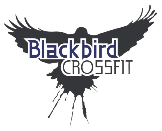 Black Bird CrossFit logo with a black bird silhouette and blue-gray text on white background
