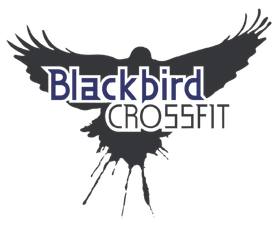 Black Bird CrossFit logo with a black bird silhouette and blue-gray text on white background