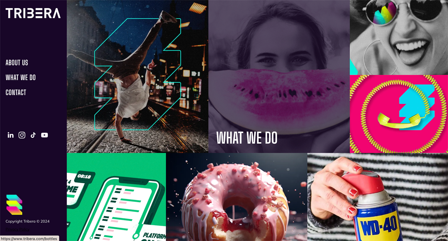A collage of images including a woman eating a watermelon and a donut