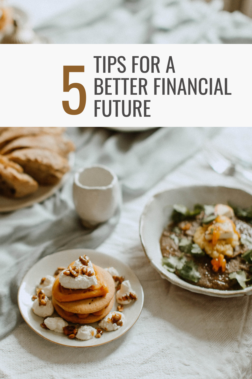 Infographic with breakfast table and headline “5 tips for a better financial future”