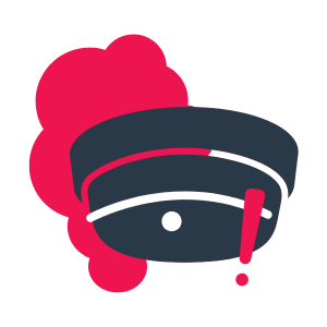 Smoke detector with red smoke and an exclamation mark.