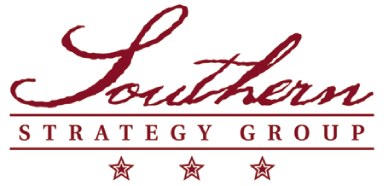 Logo of Southern Strategy Group in maroon and white, with three stars.