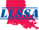 Louisiana State Soccer Association logo with a red Louisiana outline and