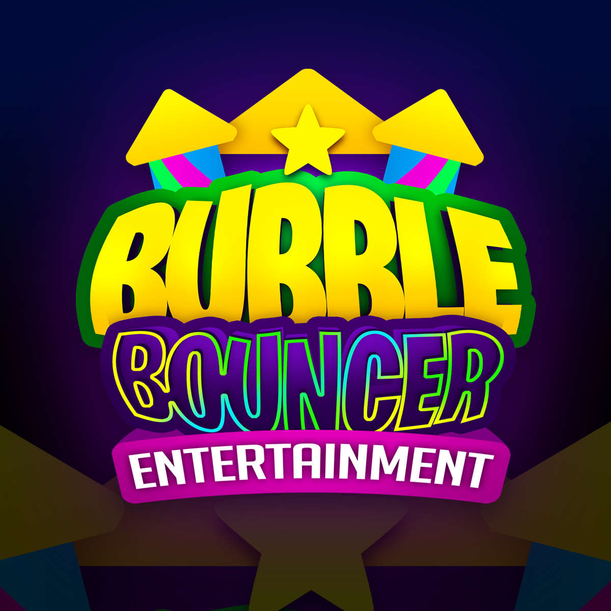 A colorful logo for bubble bouncer entertainment.