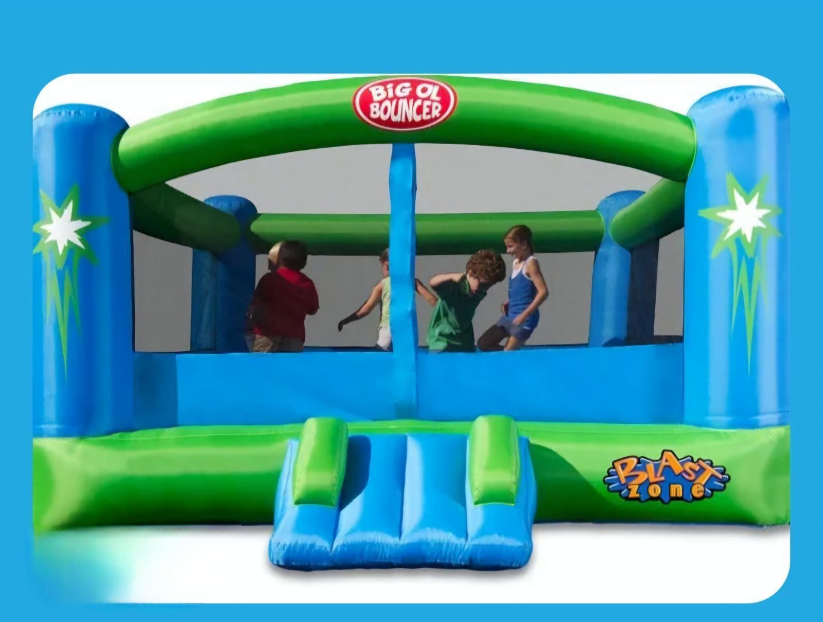 A group of children are playing in an inflatable bouncy house.