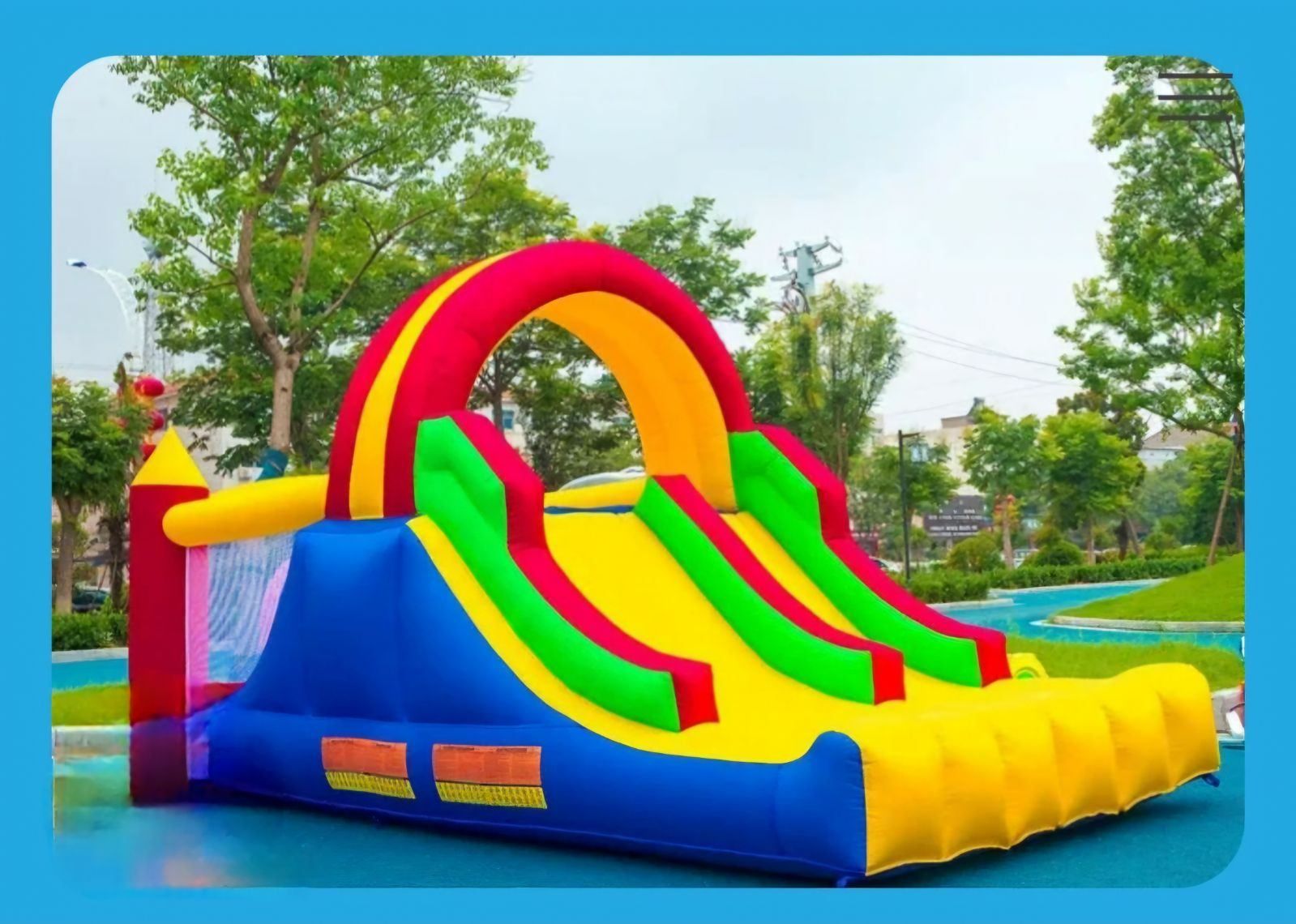 An inflatable slide in a park.