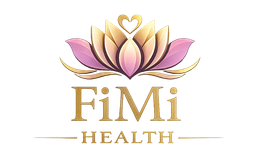 FiMi Health logo with a gold and pink lotus flower above the text