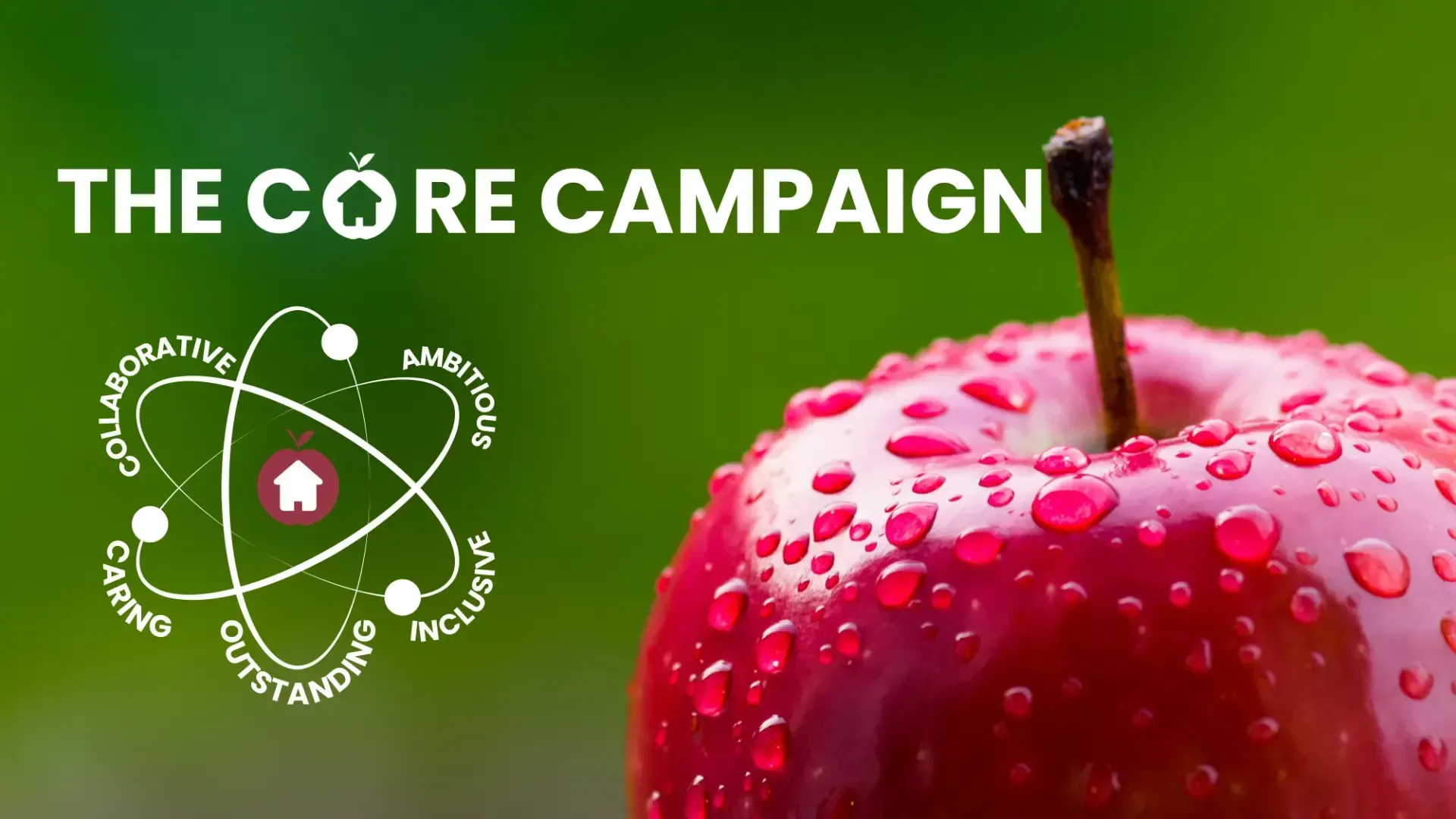 HOST Somerset | A red apple with water drops on it is on a green background.