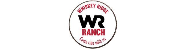 Whiskey Ridge Ranch logo with WR initials in red and black inside a circular badge