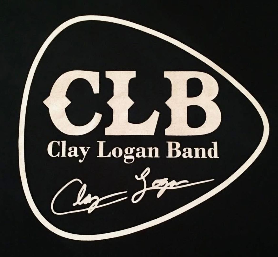 CLB Clay Logan Band logo in white on black with a signature beneath
