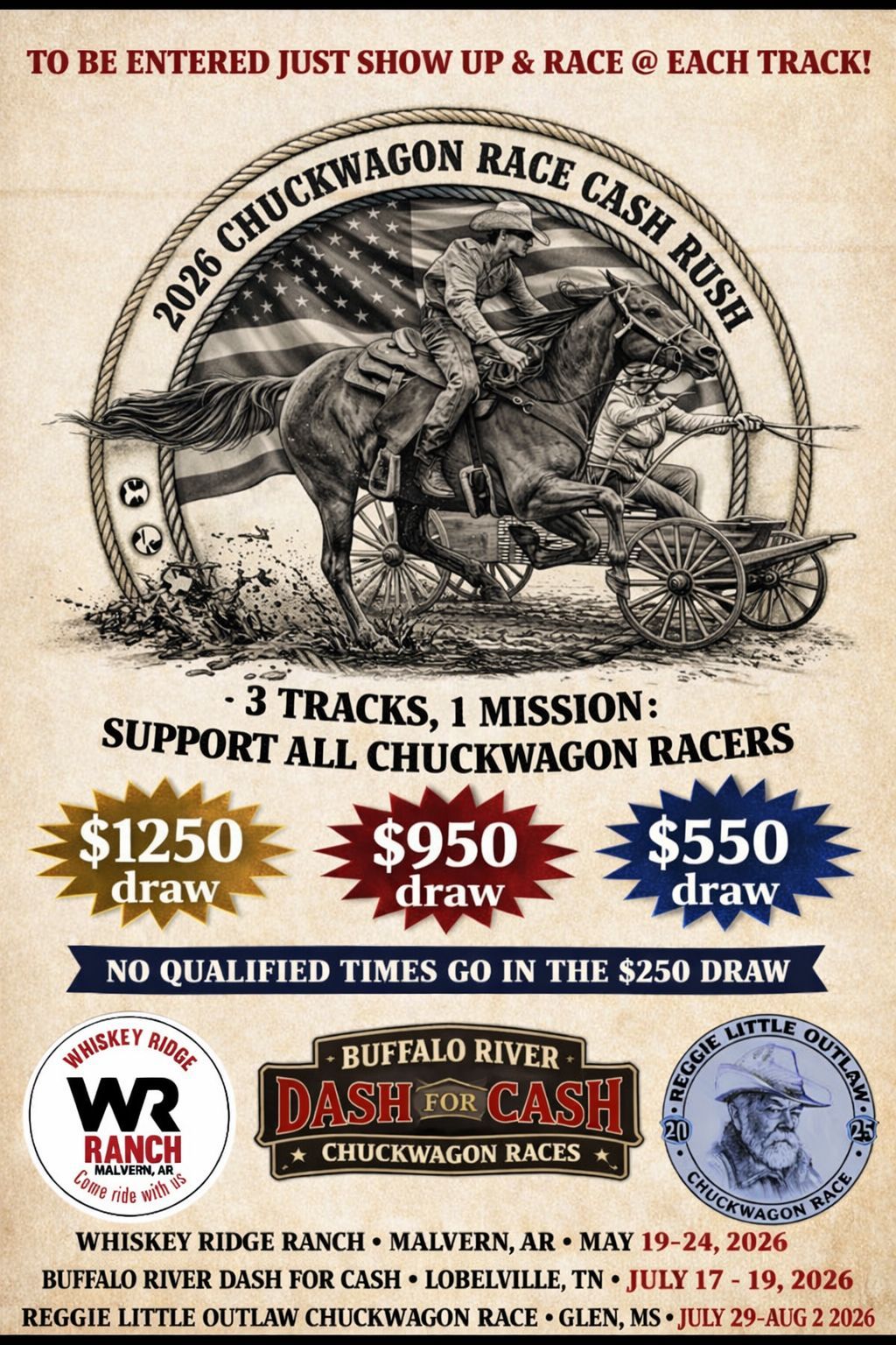 Poster for 2023 Chicago race cash rush with motorcycle art, prize amounts, and event details