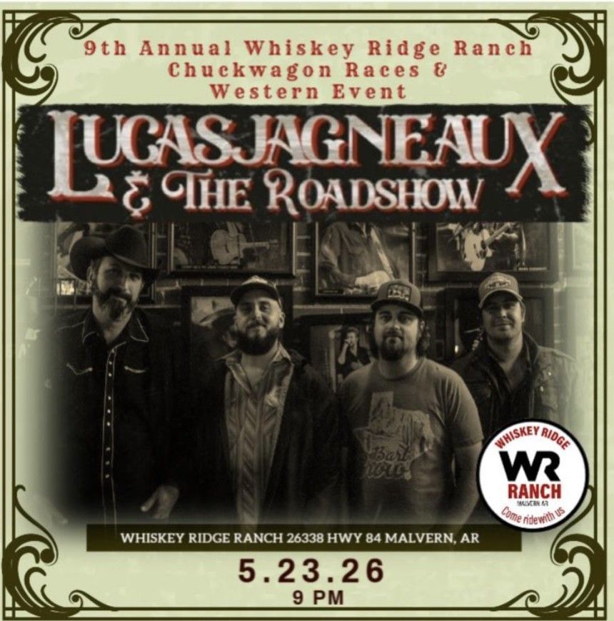 Lucas James & The Roadshow concert poster for Whiskey Ridge Ranch, with five men and event date 5.23.26.