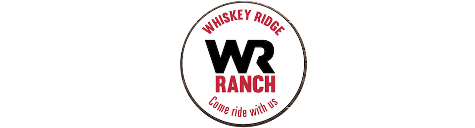 Circular Whiskey Ridge Ranch logo with red and black text on a white background
