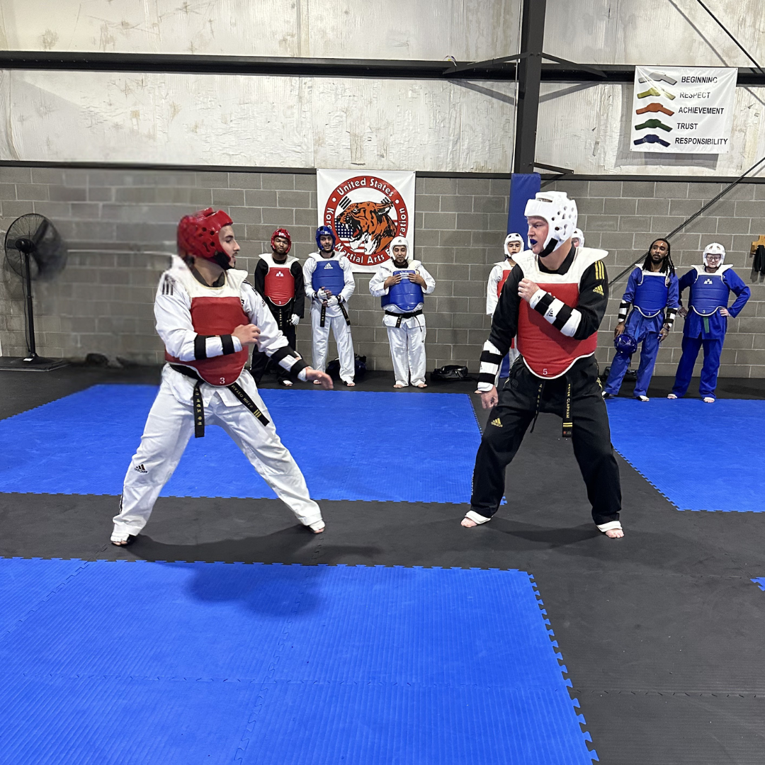 Adult Taekwondo students sparring at Tennessee Taekwondo in Mt. Juliet, TN
