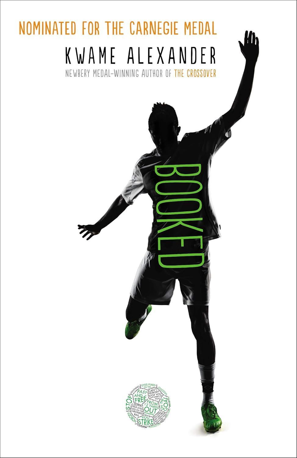 A book cover for booked by kwane alexander shows a soccer player kicking a soccer ball.