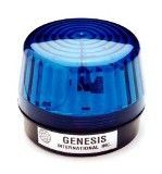 A blue light with a black base on a white background.