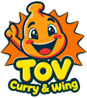 Toy Curry & Wing logo with a smiling orange sun mascot giving a thumbs-up