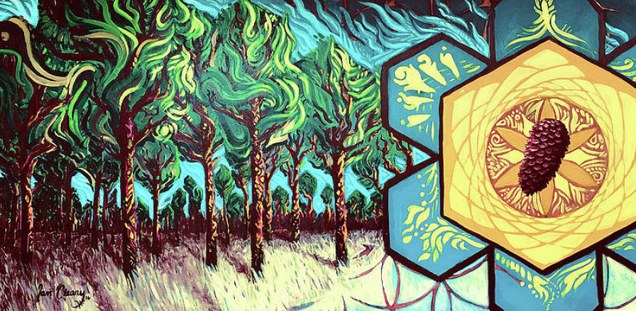Flatwoods - Painting - Acrylic - Sacred Geometry - fibonacci spiral - Golden Spiral - logarithmic spiral - pine tree - Florida - pinecone - hexagon - new age - art - Van gogh