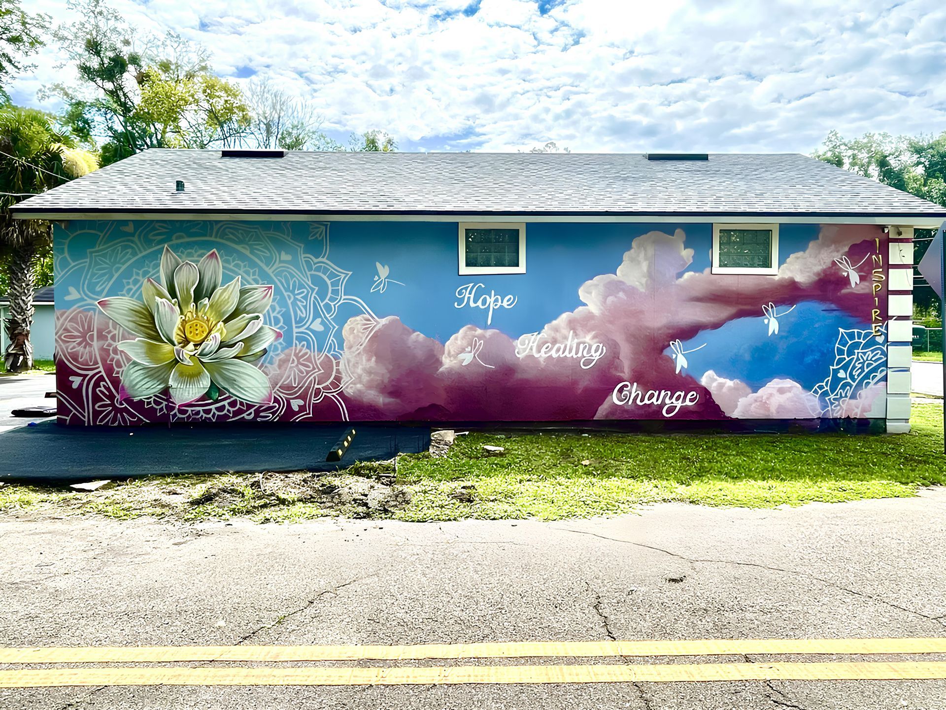 flower mural. floral mural. lotus mural. murals in florida. abstract mural. geometric mural. mural art. public art.