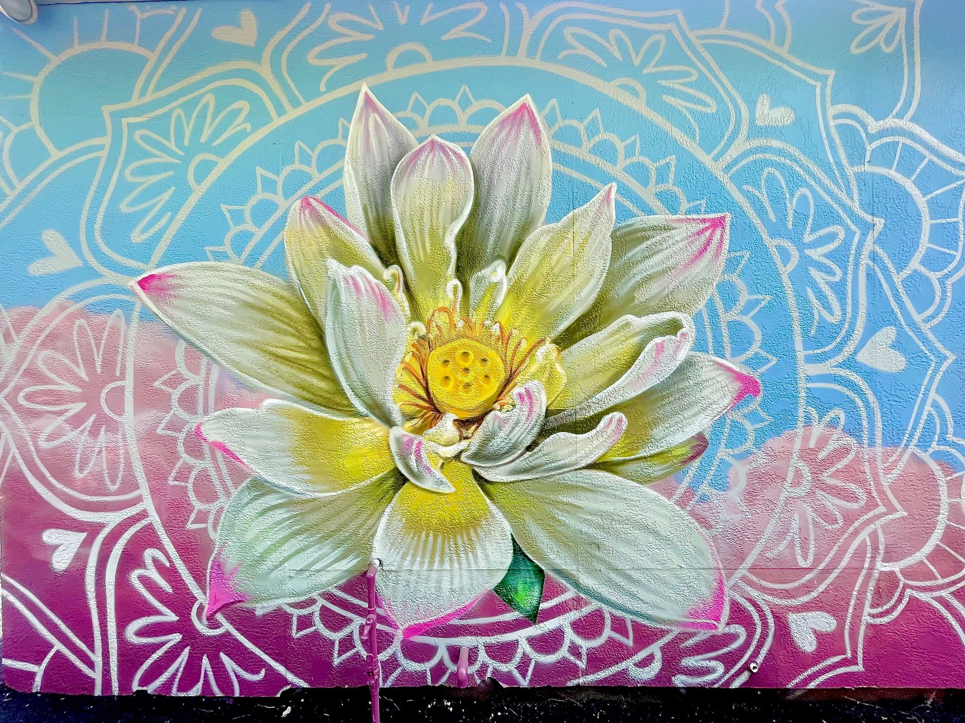 flower mural. floral mural. lotus mural. murals in florida. abstract mural. geometric mural. mural art. public art.