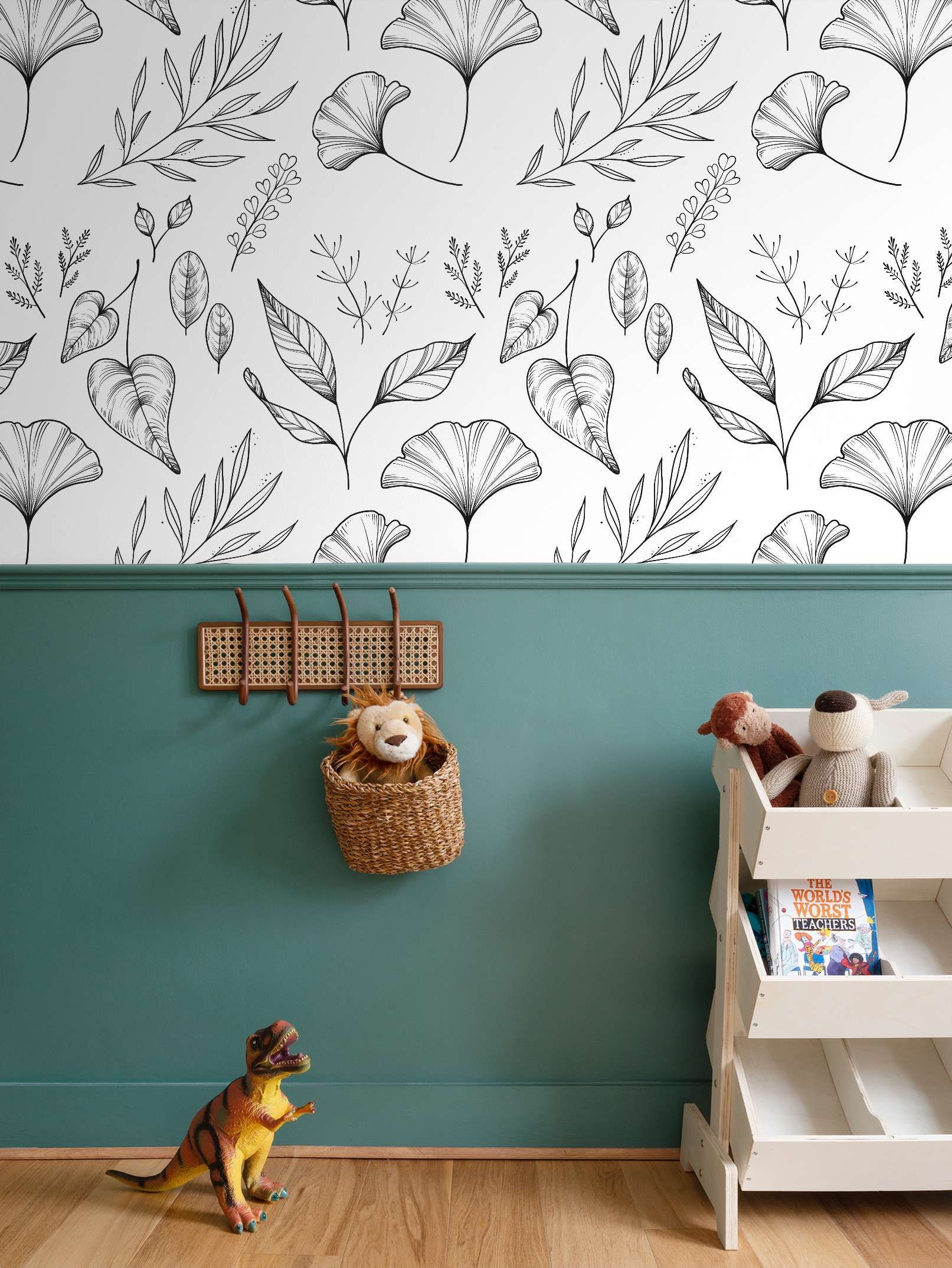 Waves wallpaper created by Heartspace Designs. This wallpaper captures the theme of the ocean with soft blues and bold white waves, perfect for a vacation home or short term rental.