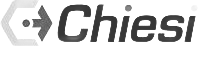 Chiesi pharmaceutical company logo. Gray arrow-shaped icon and