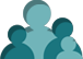 Silhouette figures of a family; adult and children in varying sizes, teal.
