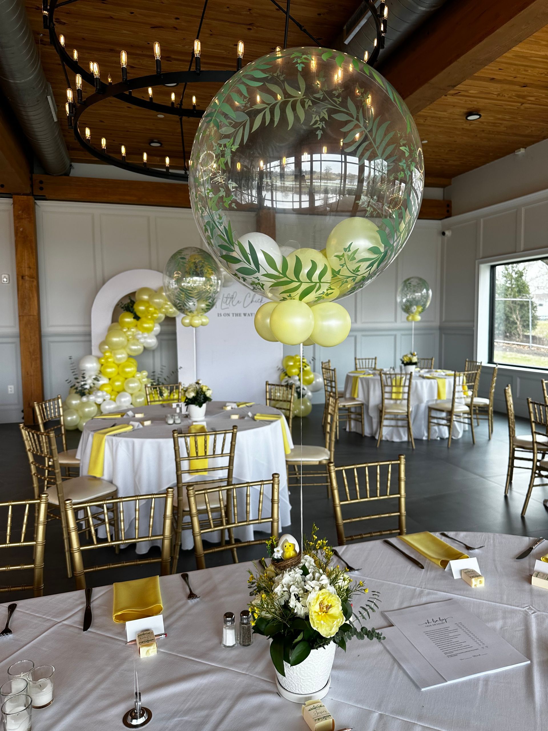 Bridal Baby shower Balloon Arch Backdrop and Floral Arrangement Balloon Centerpieces