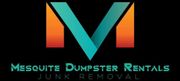 Mesquite Dumpster Rentals logo with teal and orange stylized M on a black background