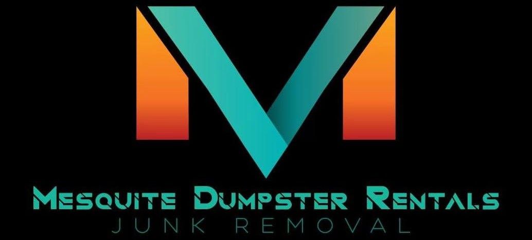 Mesquite Dumpster Rentals logo with teal and orange stylized M on a black background
