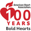American Heart Association 100 Years Bold Hearts logo in red and black