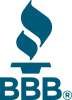 BBB logo with a teal torch flame above the letters “BBB” in blue and black