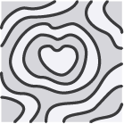 Concentric gray and white shapes outlined in black, with a heart-shaped form at the center.