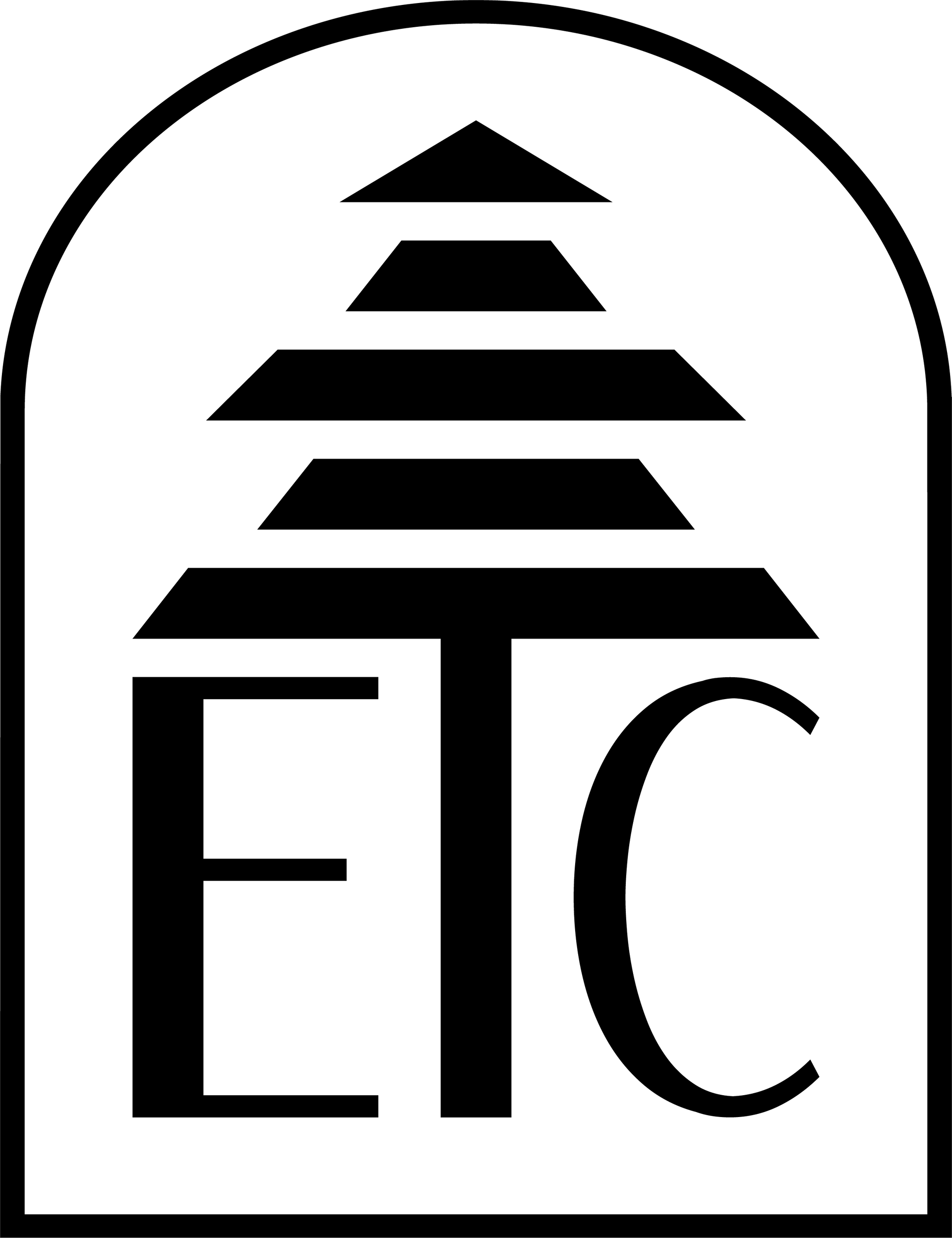 Black logo with layered pyramid shape above