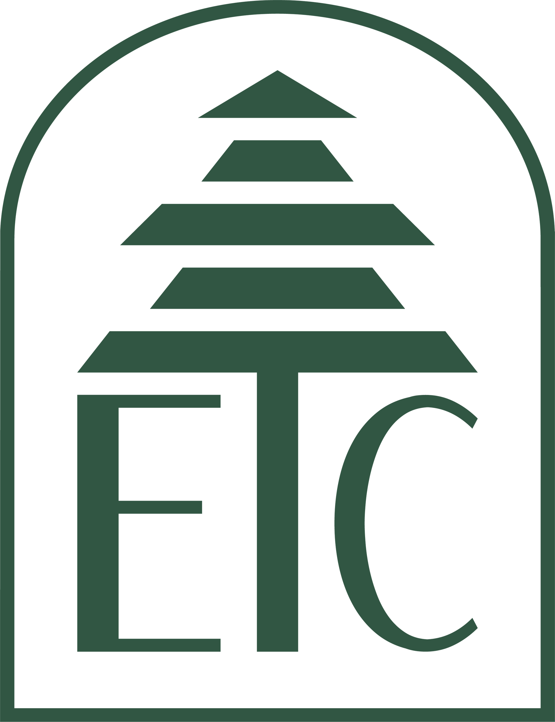 Green logo: a tiered structure with