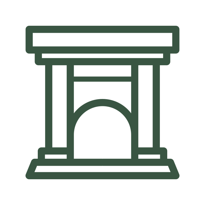 Dark green architectural archway icon.
