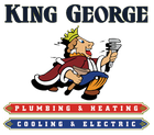 King George Plumbing & Heating, Cooling & Electric logo with a cartoon king holding plumbing tools